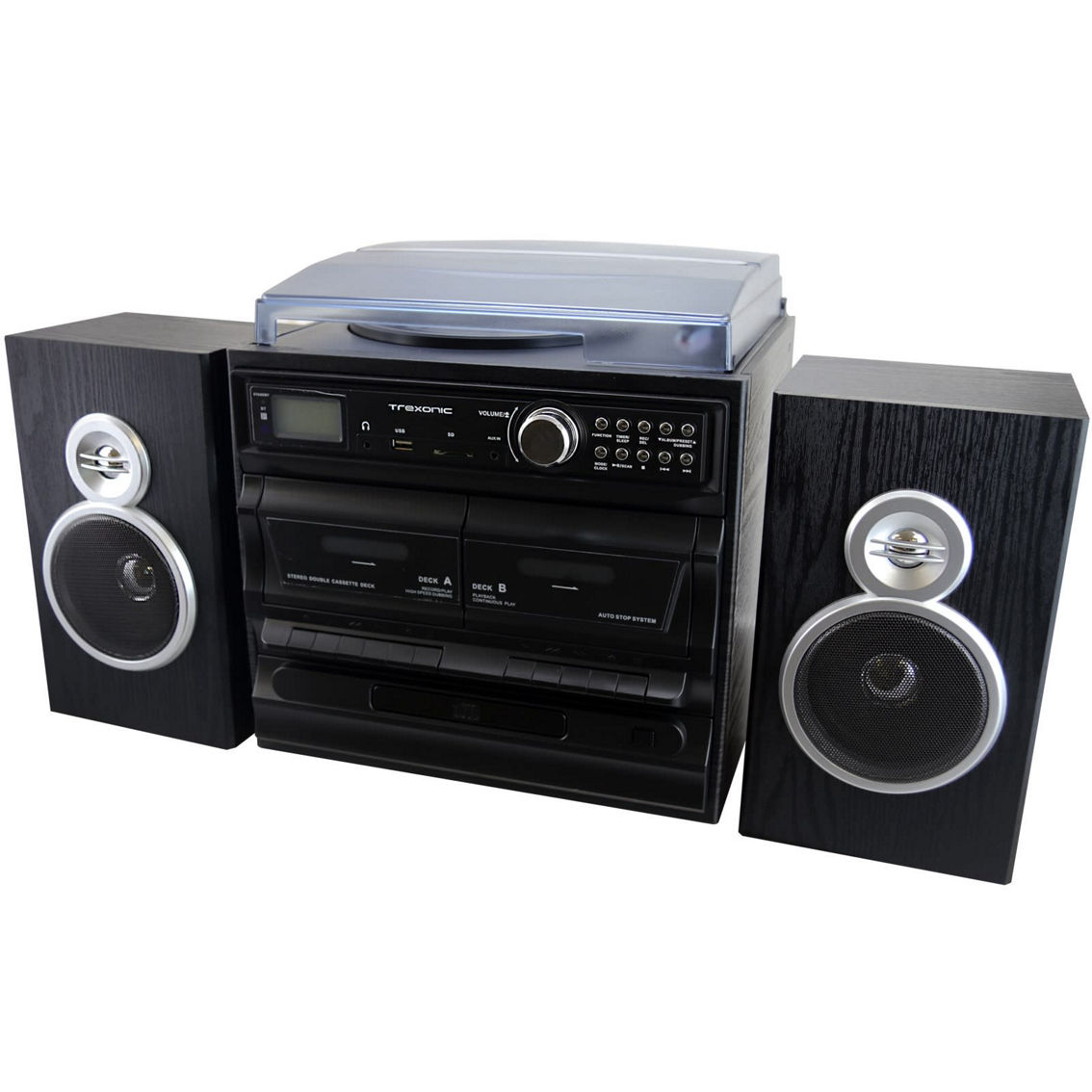 Trexonic 3-Speed Vinyl Turntable Home Stereo System with CD Player, Dual Cassett - Image 3 of 5