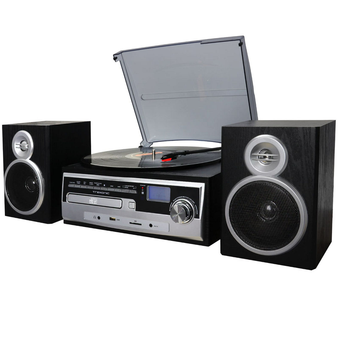 Trexonic 3-Speed Vinyl Turntable Home Stereo System with CD Player, FM Radio, Bl - Image 5 of 5