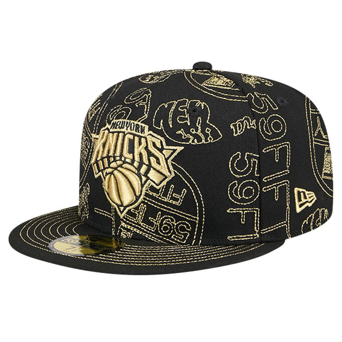 New Era Men's Black New York Knicks 59FIFTY Day Allover Print Stencil Fitted Hat - Image 2 of 4