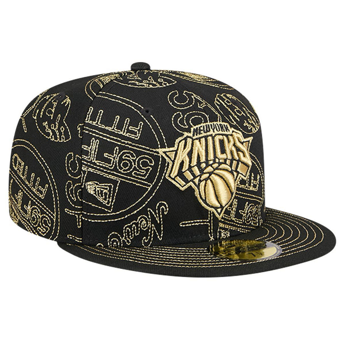 New Era Men's Black New York Knicks 59FIFTY Day Allover Print Stencil Fitted Hat - Image 3 of 4