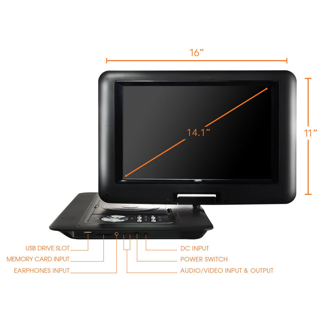 Trexonic 13.3 Inch Portable TV+DVD Player with Color TFT LED Screen and USB/HD/A - Image 4 of 5