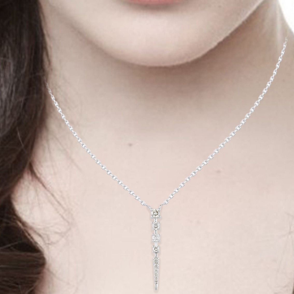 KGK 14K White Gold 0.26cttw Round Diamond  fashion Pendant - Image 3 of 3