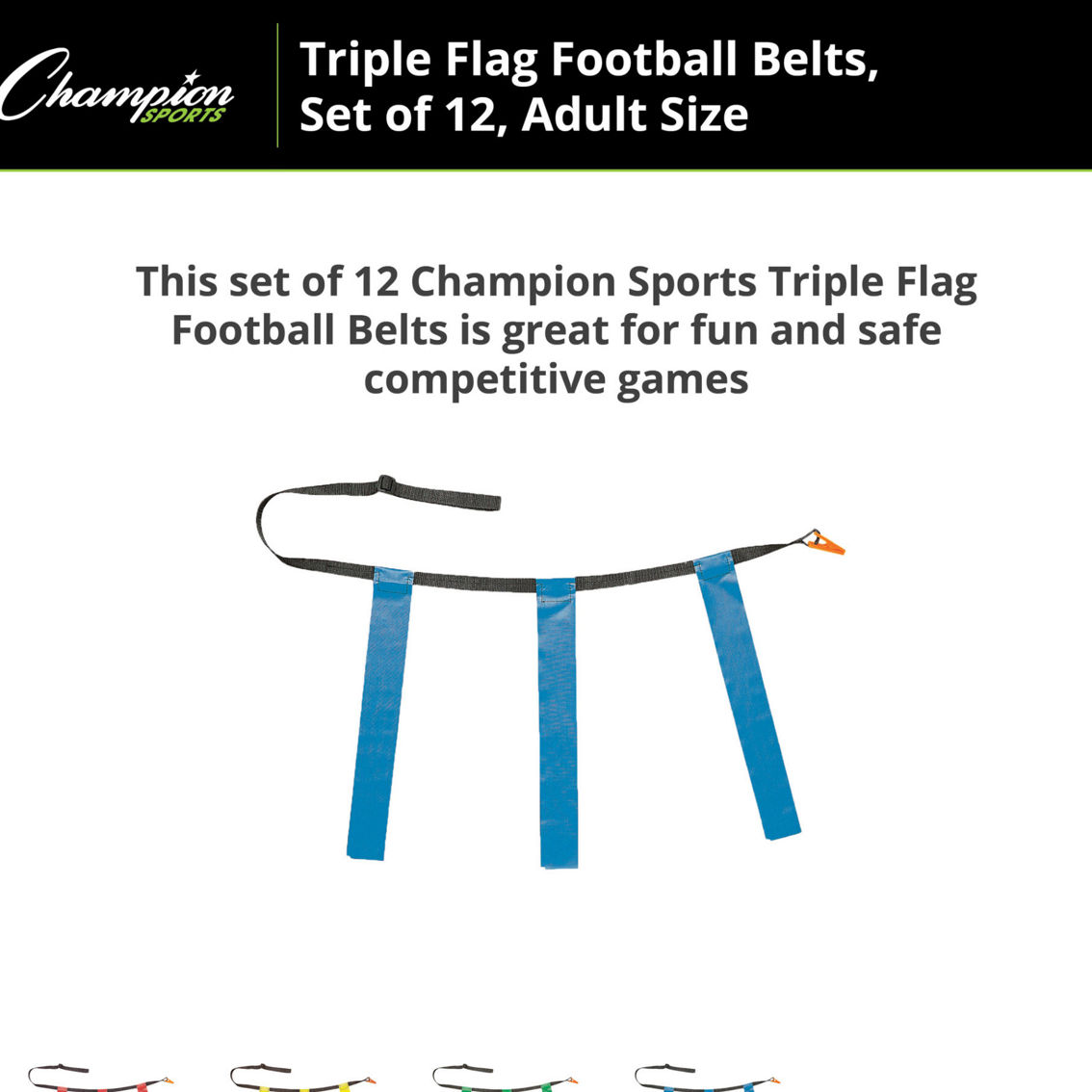 Champion Sports Triple Flag Football Set, Adult Size, Blue, 32