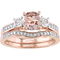 Sofia B. 10K Rose Gold Morganite Sapphire 1/7 CTW Diamond 3 Stone Bridal Set - Image 1 of 4