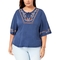 Style & Co. Plus Size Lace Up Embroidered Peasant Top - Image 1 of 2