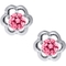 Kids Sterling Sterling Silver Pink Flower Cubic Zirconia Earrings - Image 1 of 2