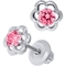 Kids Sterling Sterling Silver Pink Flower Cubic Zirconia Earrings - Image 2 of 2