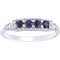 10K White Gold Diamond Accent Created Blue Sapphire 4 Stone Bar Ring - Image 1 of 4