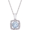 Sofia B. 10K White Gold 1/10 CTW Diamond Aquamarine Halo Necklace 17 in. - Image 1 of 2