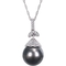 Michiko 14K White Gold Tahitian Cultured Pearl and 1/10 CTW Diamond Drop Necklace - Image 1 of 2