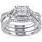 Diamore 1/2 CTW Diamond Halo 3-Piece Bridal Set in Sterling Silver - Image 1 of 4