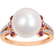Michiko 10K Rose Gold 1/7 CTW Diamond Cultured Pearl and Ruby Split Shank Ring - Image 1 of 4