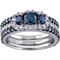 Diamore 10K White Gold 2 CTW Blue and White Diamond 3 Stone 3 pc. Bridal Ring Set - Image 1 of 3