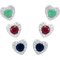 SS Genuine Emerald, Ruby and Sapphire Heart Earrings Set - Image 1 of 4