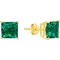 14K Yellow Gold Solitaire Princess Cut Created Emerald Stud Earrings - Image 1 of 2