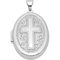 Sterling Silver Rhodium Plated Oval Cross Locket - Image 1 of 2