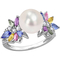 Sofia B. 14K White Gold Pearl Multicolor Sapphire 1/8 CTW Diamond Flower Ring - Image 1 of 4