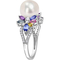 Sofia B. 14K White Gold Pearl Multicolor Sapphire 1/8 CTW Diamond Flower Ring - Image 2 of 4