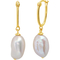 18K Yellow Gold Over Sterling Silver Freshwater Cultured Pearl Hoop Earrings - Image 1 of 2