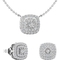 Sterling Silver 1 CTW Diamond Double Halo Pendant and Earring Set - Image 1 of 3