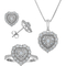 Sterling Silver 1/3 CTW Diamond Heart Shape Ring, Earrings and Pendant Set Size 7 - Image 1 of 4