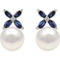 Sterling Silver Freshwater Cultured Pearl Created Blue and White Sapphire Earrings - Image 1 of 2