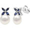 Sterling Silver Freshwater Cultured Pearl Created Blue and White Sapphire Earrings - Image 2 of 2