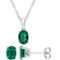 Sofia B. Sterling Silver Oval Created Emerald Solitaire Necklace and Earrings  Set - Image 1 of 4