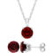 Sofia B. Sterling Silver and Garnet Solitaire Necklace and Stud Earrings 2 pc. Set - Image 1 of 4