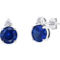 Sterling Silver Round Cut Created Blue Sapphire Stud Earrings with Diamond Accent - Image 1 of 2