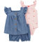 Carter's Baby Girls Cherry Chambray Little Shorts 3 pc. Set - Image 1 of 3
