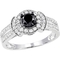 Diamore 14K White Gold 1 CTW Black and White Diamond Halo Engagement Ring - Image 1 of 2