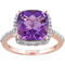 Sofia B. 10K Rose Gold 3 1/2 CTW Amethyst and 1/10 CTW Diamond Accent Halo Ring - Image 1 of 3