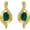 10K Yellow Gold Created Emerald and Created White Sapphire Earrings - Image 1 of 2