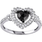 Diamore 1 CTW Black and White Diamond Halo Heart Ring in 10k White Gold - Image 1 of 3