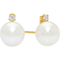 14K Yellow Gold 6.5-7mm Cultured Akoya Pearl Earrings with Diamond Accents - Image 1 of 2