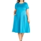24seven Comfort Apparel Short Sleeve Plus Size Midi Skater Dress With Pockets - Image 1 of 4