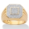 Men's Round Diamond Ribbed Octagon Ring 1/10 TCW in Solid 10k Yellow Gold - Image 1 of 5
