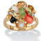 Oval Genuine Coral, Opal, Jade, Onyx and Tiger's-Eye Cluster 18k Gold-Plated Ring - Image 1 of 5