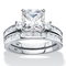 PalmBeach 3.62 Cttw Platinum Plated .925 Silver Cubic Zirconia Wedding Ring Set - Image 1 of 5