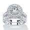 Round Cubic Zirconia 2-Piece Halo Bridal Ring Set 3.16 TCW in Solid 10k White Gold - Image 1 of 5