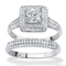 PalmBeach 1.67 TCW CZ Halo Bridal Ring Set in Platinum-plated Sterling Silver - Image 1 of 5