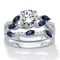 PalmBeach Platinum-plated Sterling CZ and Lab-Created Sapphire Wedding Ring Set - Image 1 of 5