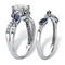 PalmBeach Platinum-plated Sterling CZ and Lab-Created Sapphire Wedding Ring Set - Image 2 of 5