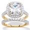 PalmBeach 3.49 TCW Cubic Zirconia 18k Gold-plated Silver Halo Bridal Ring Set - Image 1 of 5