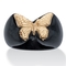 Genuine Black Jade Butterfly Ring in Solid 10k Yellow Gold - Image 1 of 5