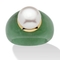 Round Cultured Freshwater Pearl Green Jade 10k Yellow Gold Ring (11mm) - Image 1 of 5