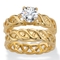PalmBeach 1.08 Cttw. Yellow Gold-Plated Round Cubic Zirconia Wedding Ring Set - Image 1 of 5