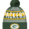 New Era Men's Green Green Bay Packers Striped Cuffed Knit Hat with Pom - Image 1 of 3