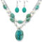 PalmBeach Genuine Turquoise and Freshwater Pearl Silvertone Jewelry Set - Image 1 of 5